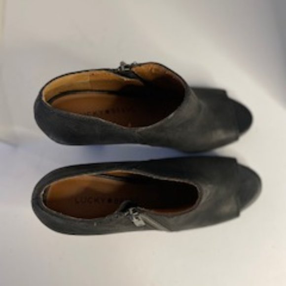 Lucky Brand Pabla Open Toe Side Zip Black Leather Ankle Bootie Size 7 - Picture 4 of 12